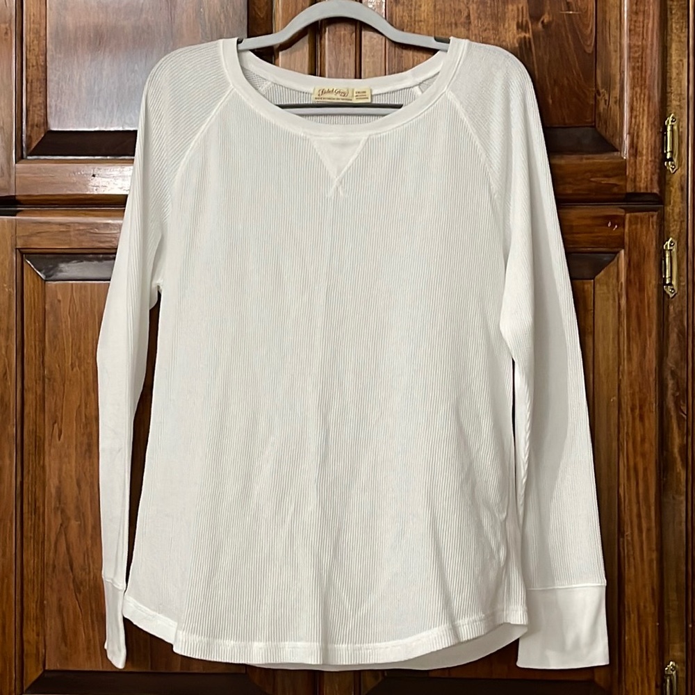 White Long Sleeve Waffle Knit Thermal Top